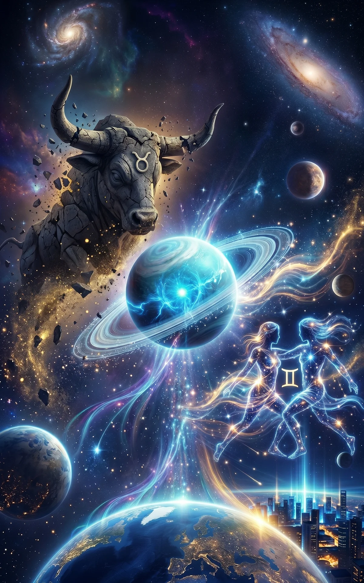 Uranus Uebergang von Stier zu Zwillinge am 25. April 2026, astrologische Visualisierung fuer iks.haus