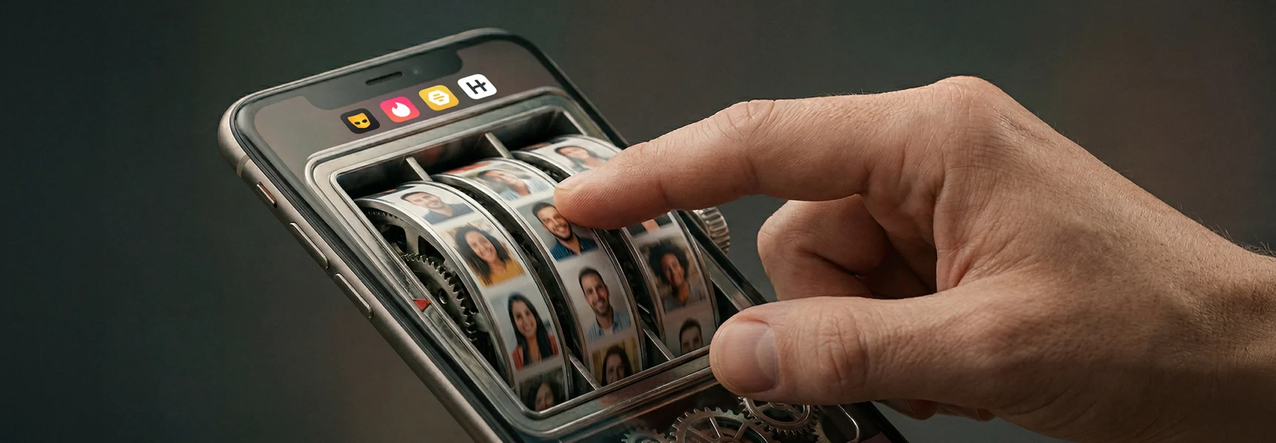 Hand wischt durch Profile in einer Dating App auf dem Smartphone