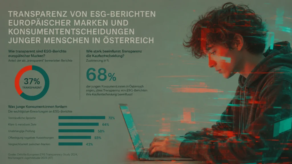 Diagramm zur Transparenz von ESG-Berichten europäischer Marken und Konsumentscheidungen junger Menschen.
