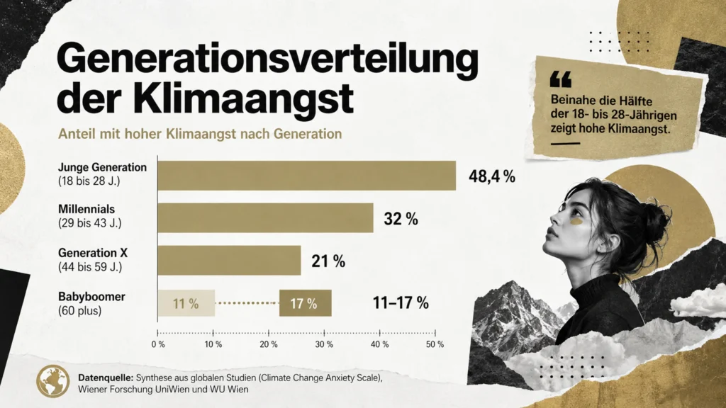 Balkengrafik zeigt 48 Prozent hohe Klimaangst bei junger Generation und unter 17 Prozent bei Babyboomern