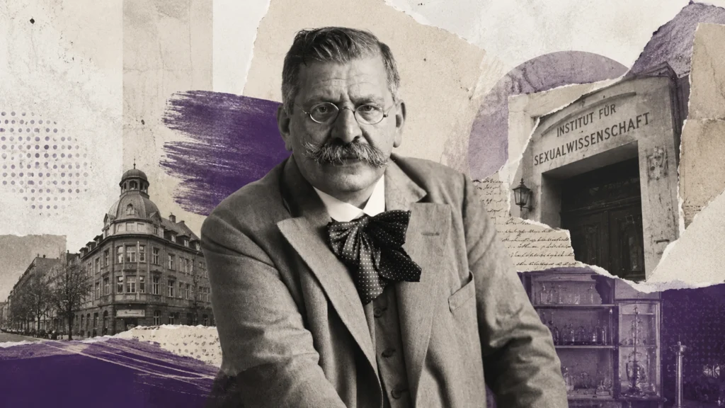 Historisches Porträt von Magnus Hirschfeld vor dem Institut für Sexualwissenschaft