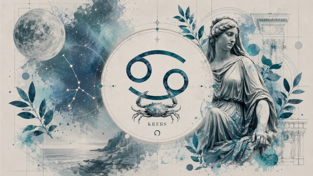 Tierkreis mit zwölf Sternzeichen und Symbolen für Venus, Mars und Sonne, Wochenhoroskop Mai 2026
krebs