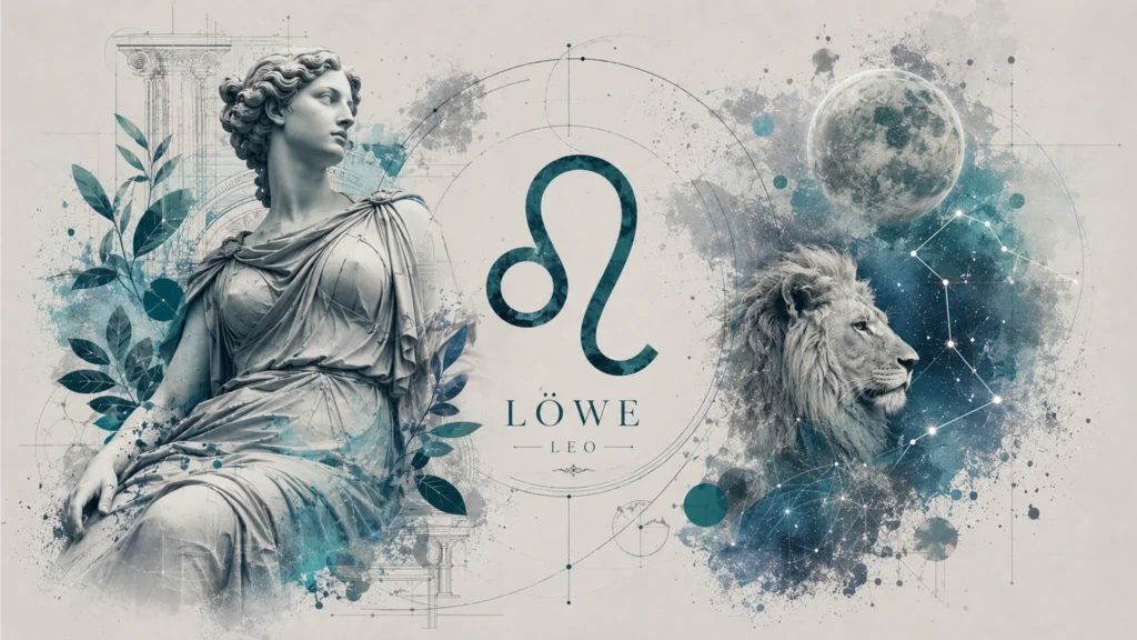 Tierkreis mit zwölf Sternzeichen und Symbolen für Venus, Mars und Sonne, Wochenhoroskop Mai 2026
löwe