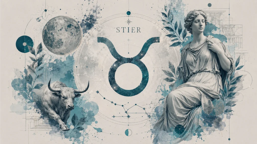 Tierkreis mit zwölf Sternzeichen und Symbolen für Venus, Mars und Sonne, Wochenhoroskop Mai 2026
stier