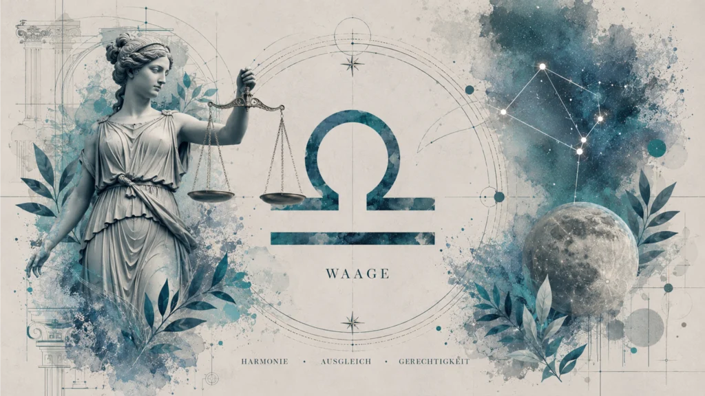 Tierkreis mit zwölf Sternzeichen und Symbolen für Venus, Mars und Sonne, Wochenhoroskop Mai 2026
waage