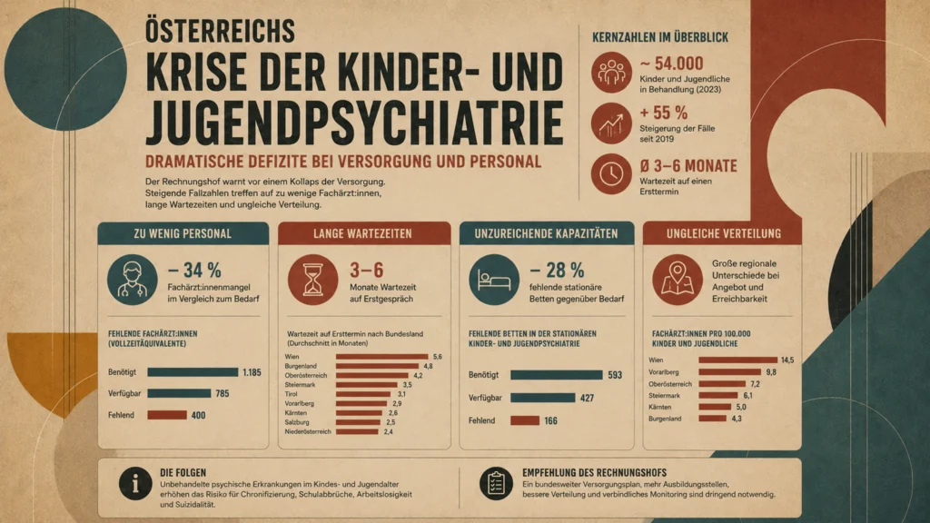 Tabelle mit Daten des oesterreichischen Rechnungshof Berichts ueber Defizite in der Kinder und Jugendpsychiatrie