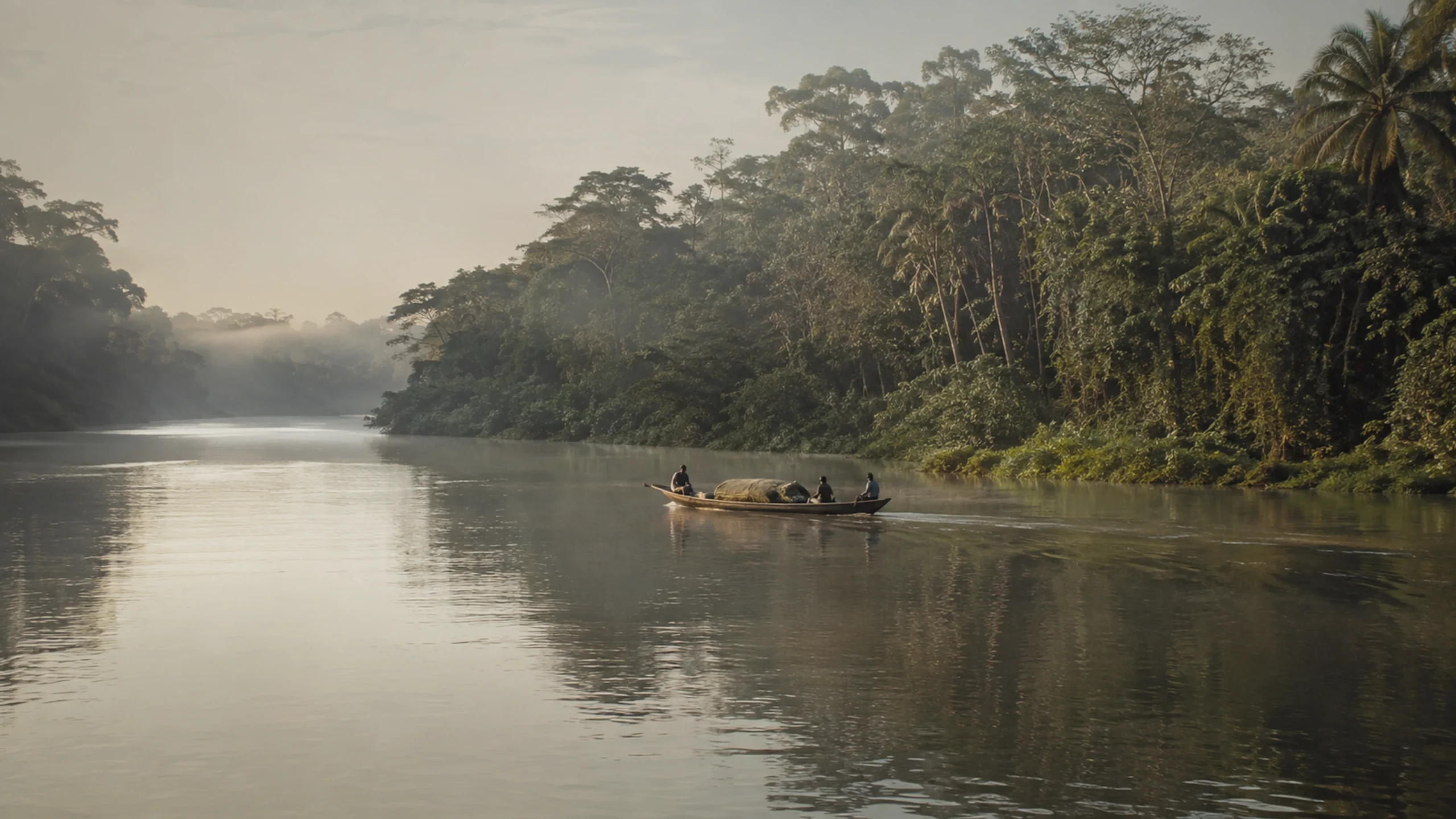 Paysage fluvial en Afrique centrale, servant de décor à la première partie de l'histoire du VIH.
