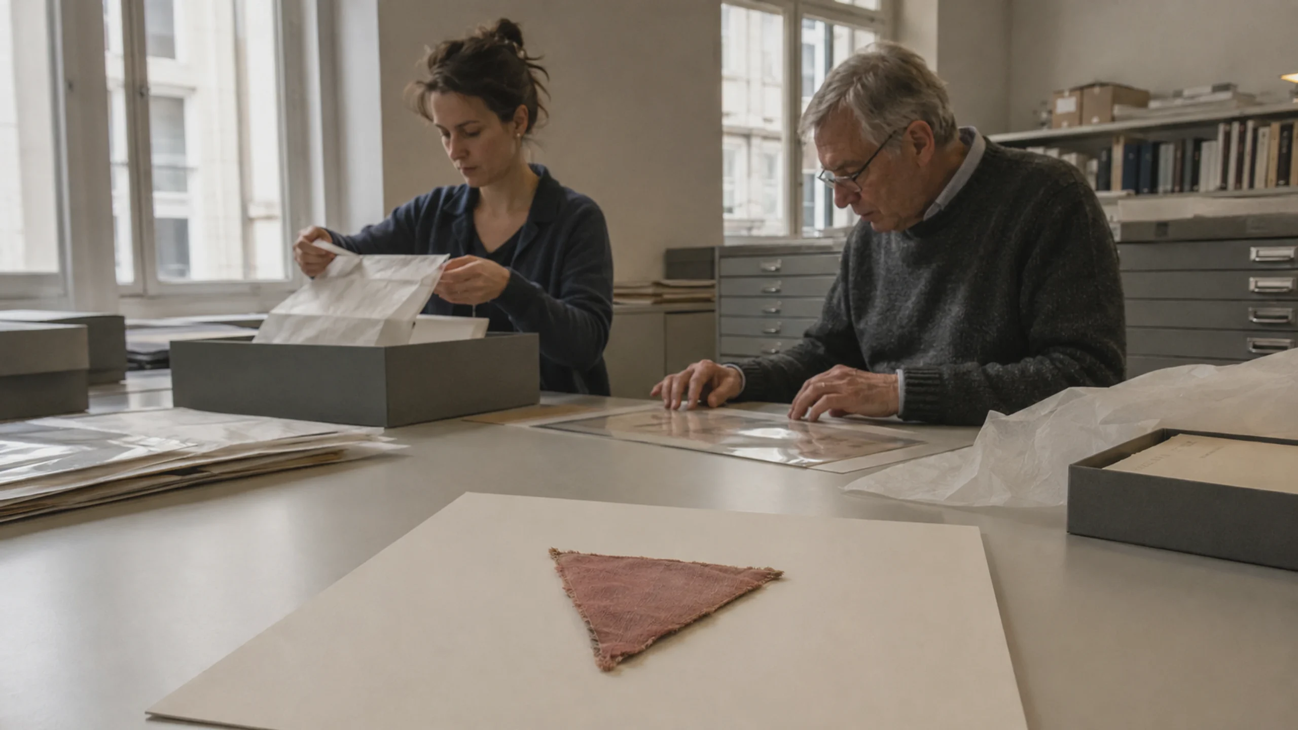 Ein Stoffzeichen erinnert an Häftlinge mit rosa Winkel und an Josef Kohouts Verfolgung