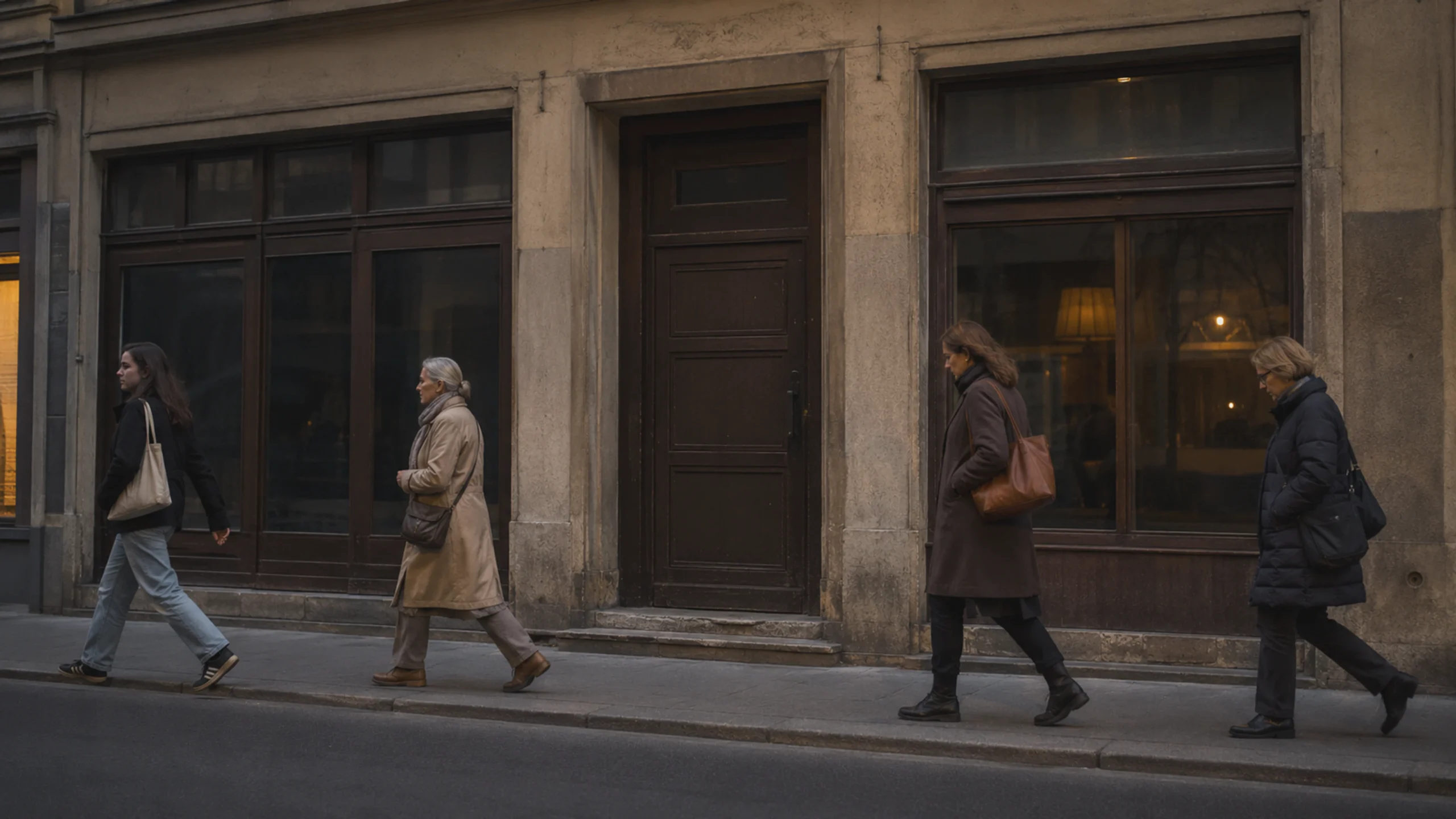 Femmes lesbiennes de l'ère nazie devant un lieu de rencontre fermé, dans un décor urbain historique.
