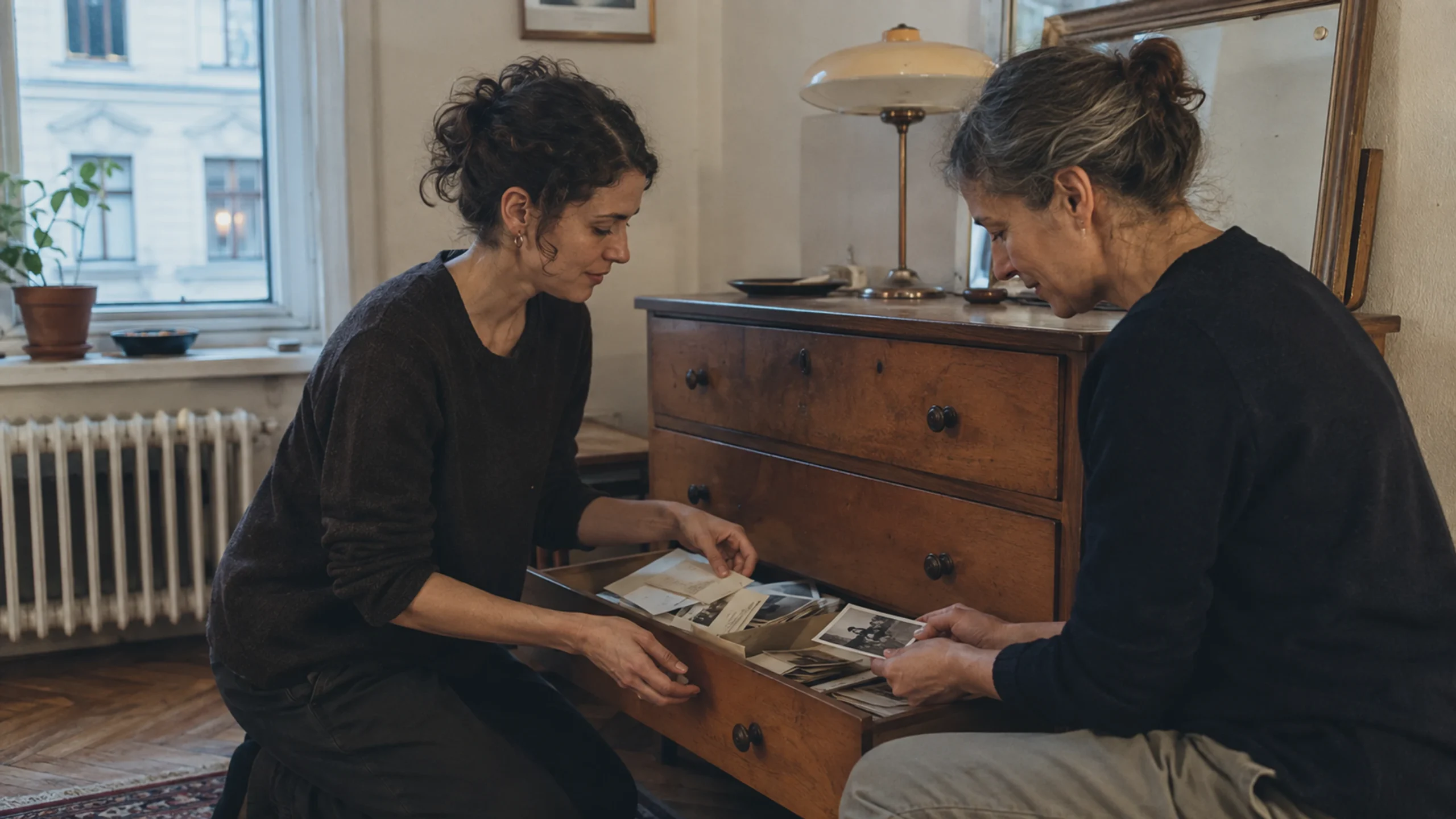 Deux femmes conservent des lettres et des photographies dans un appartement afin de protéger leur vie privée.