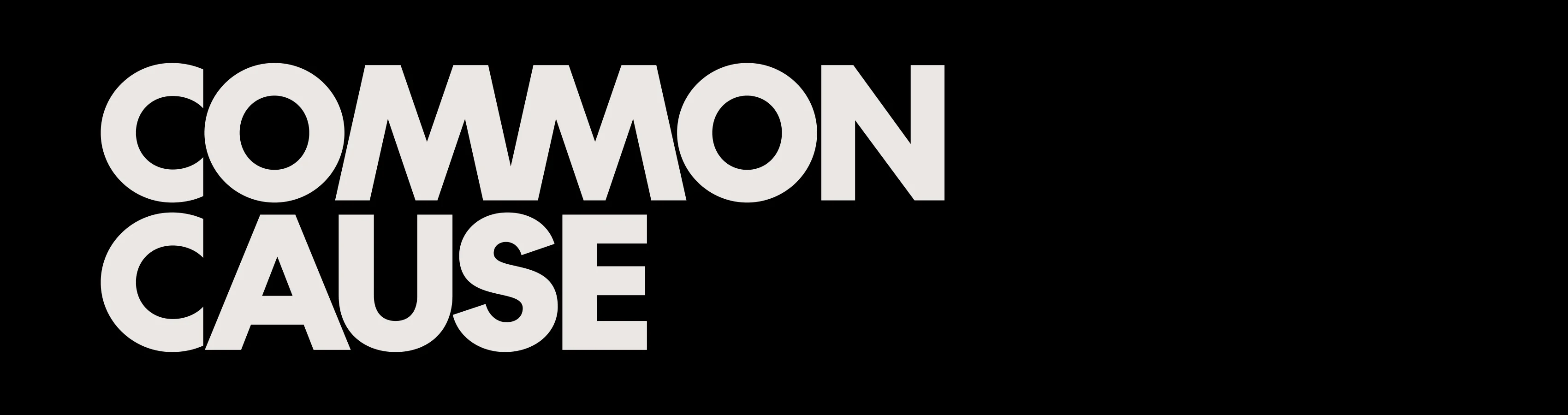 Werbebanner von Common Cause mit dem Schriftzug Common Cause in weißer Schrift auf schwarzem Hintergrund