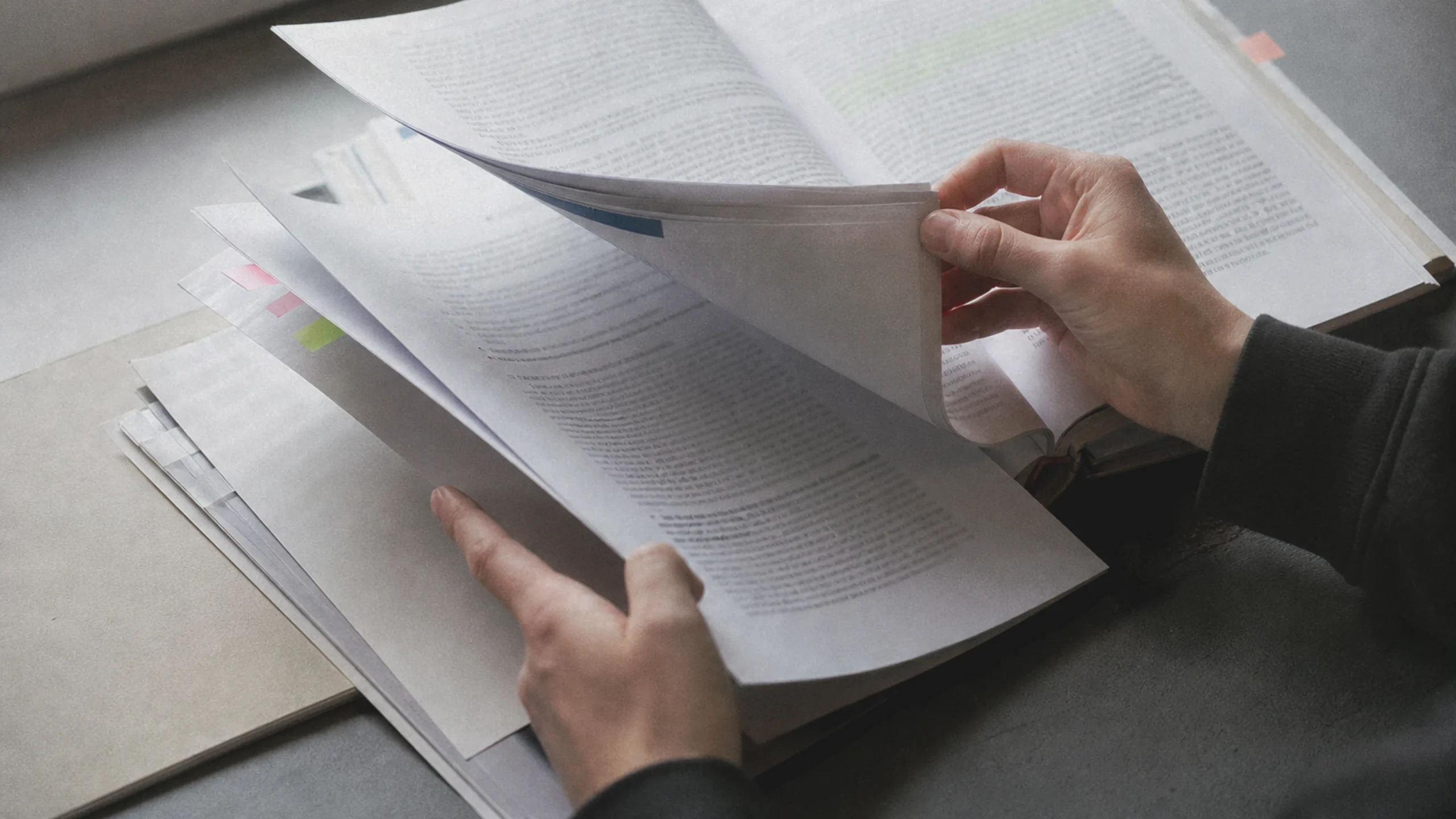 Uniquement des mains comparant plusieurs rapports de recherche sur la migration et l'intégration